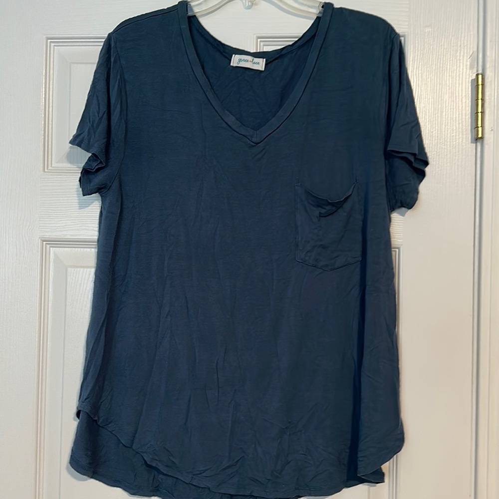 Grace & Lace cozy pocket tee, aquamarine blue
